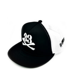 33 Symbols 33 Cross Bones Trucker Hat Flat Brim – White/Black