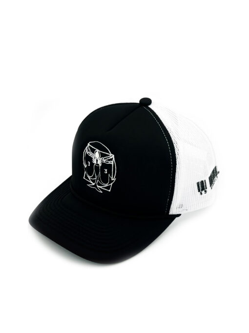 33 Symbols Mermaid Trucker Hat Curve Brim – White/Black