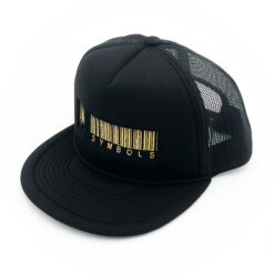 33 Symbols Barcode Trucker Hat Flat Brim Tan/Black