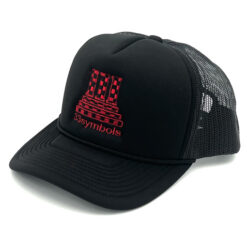 33 Symbols Checkered Pillars Trucker Hat Black and Red