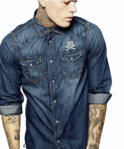 33 Symbols Denim Long Sleeve 33 Cross Bones Button Down Shirt