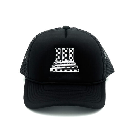 33 Symbols Checkerboard Trucker Hat Black