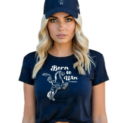 33 Symbols Born To Win Cowgirl Navy Blue Crop Top Box Cut T-shirt